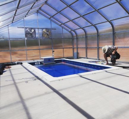 Multi-Span Commercial Greenhouse with End Floral Sightseeing and Striped Glass Terrace